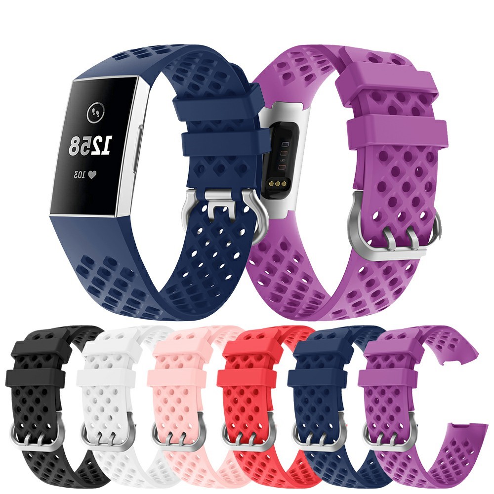 Square Holes Small Size Silicone Watch Band for Fitbit Charge 4/3 - Black-6