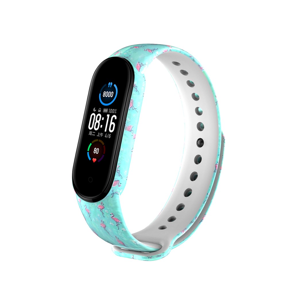 Pattern Printing TPU Watch Band Strap Replacement for Xiaomi Mi Band 5 - Flamingo-2