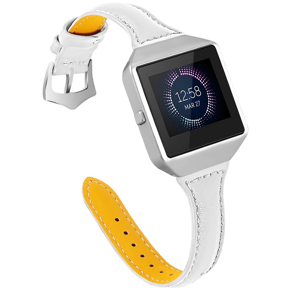 Top Layer Cowhide Leather Smart Watch Band for Fitbit Blaze - White-2