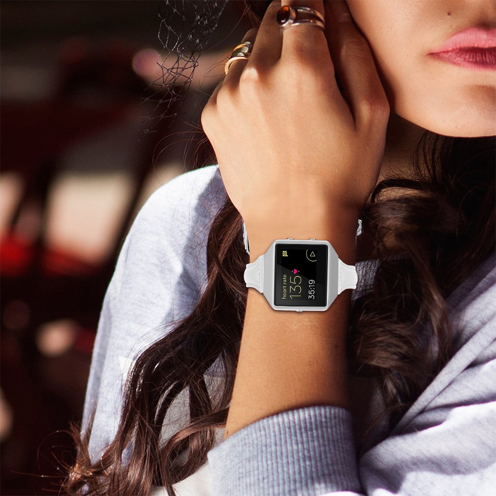 Top Layer Cowhide Leather Smart Watch Band for Fitbit Blaze - White-6