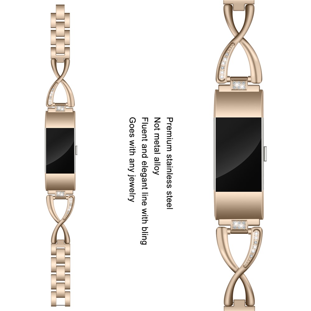 Diamond Decor Zinc Alloy Chain Watch Strap for Fitbit Charge 2 - Gold-3