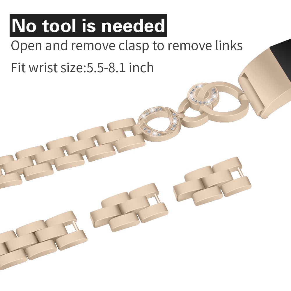 Zinc Alloy with Diamond Chain Watch Strap for Fitbit Charge 2 - Gold-2