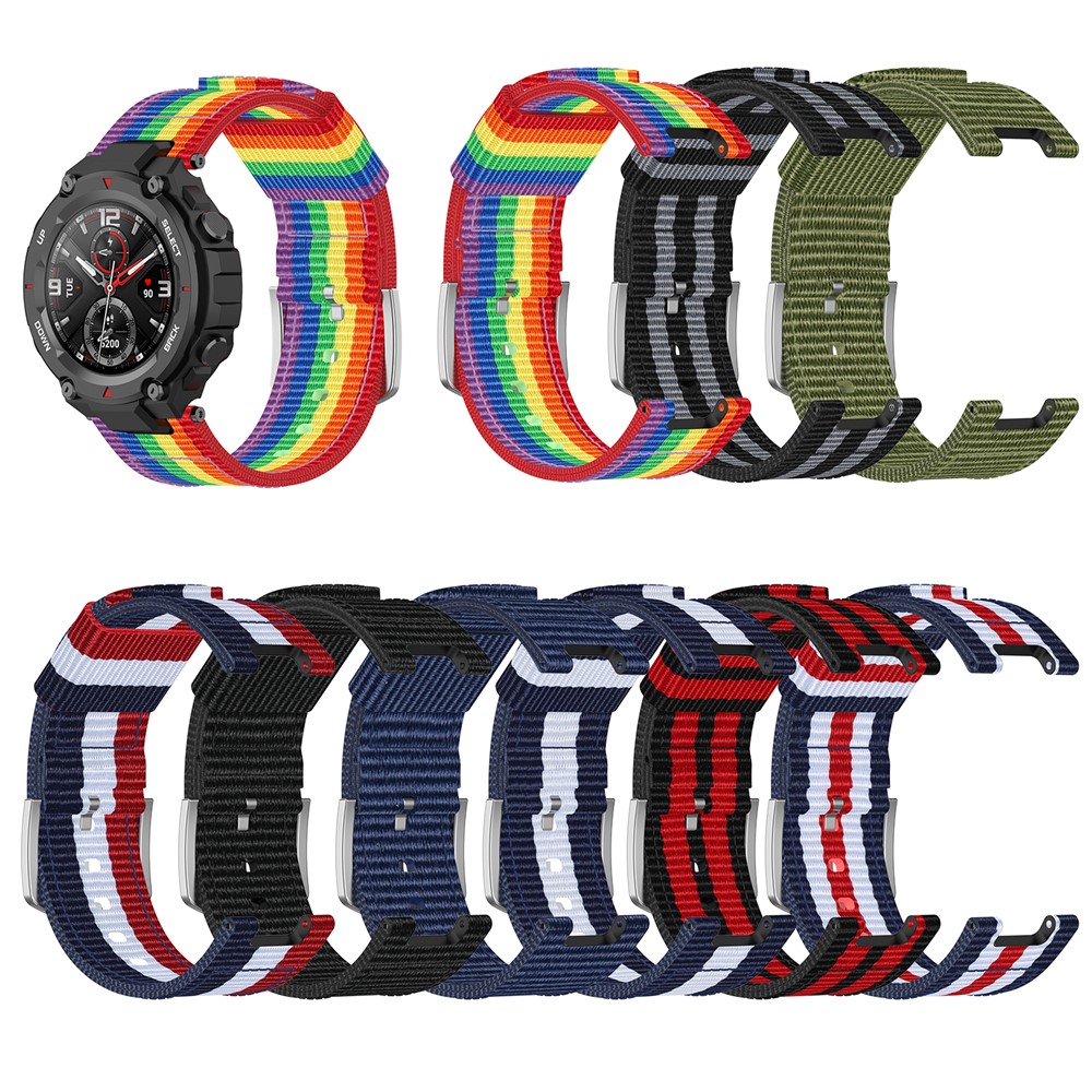 Rainbow Nylon Canvas Watch wit Installation Tool for Amazfit T-Rex - Black/Red/Black/Red/Black-10