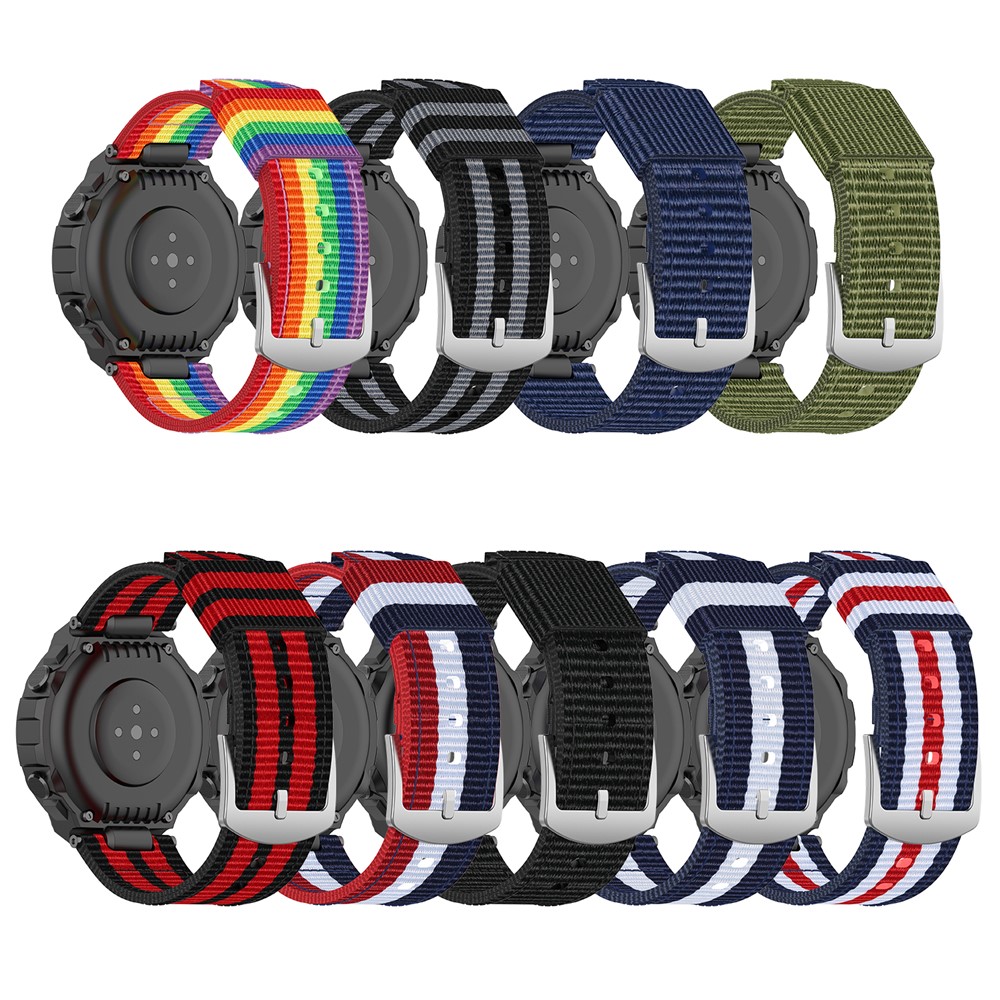 Rainbow Nylon Canvas Watch wit Installation Tool for Amazfit T-Rex - Black/Red/Black/Red/Black-9