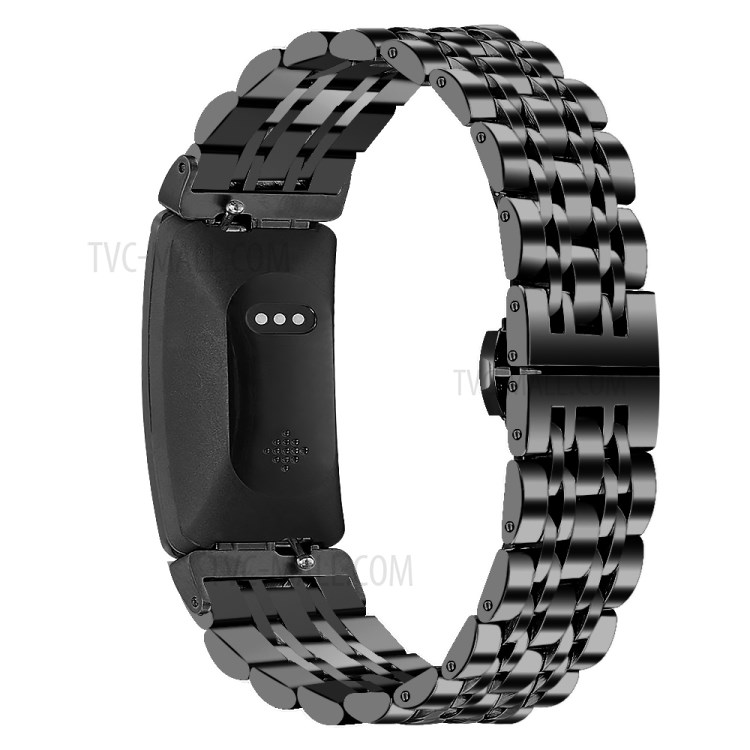 Seven beads Butterfly Buckle Stainless Steel Watch Band for Fitbit Inspire HR - Black-2