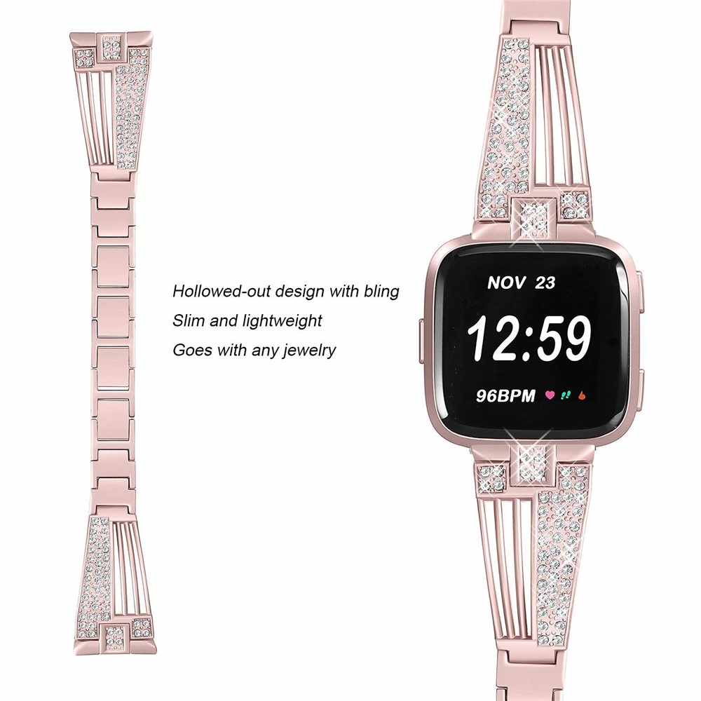 Hollowed-out Rhinestone Decor Zinc Alloy Smart Watch Band for Fitbit Versa - Rose Gold-2