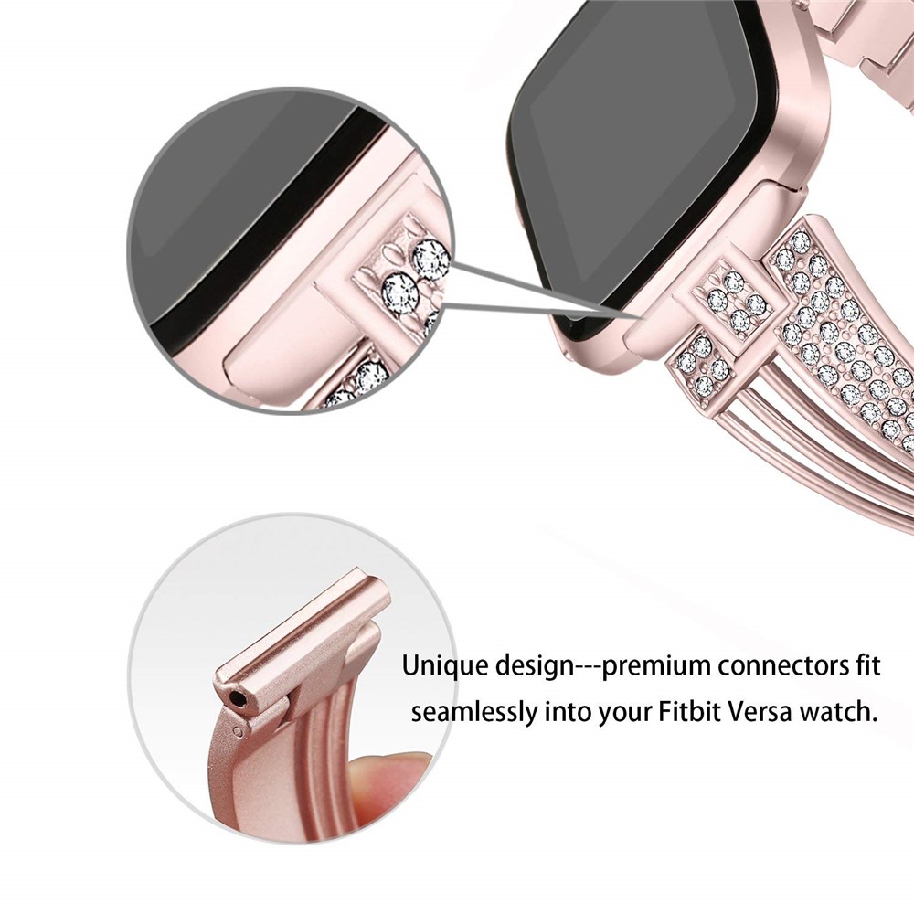 Hollowed-out Rhinestone Decor Zinc Alloy Smart Watch Band for Fitbit Versa - Rose Gold-3