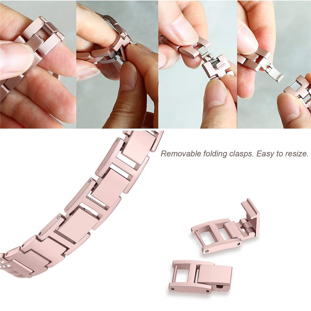 Hollowed-out Rhinestone Decor Zinc Alloy Smart Watch Band for Fitbit Versa - Rose Gold-4