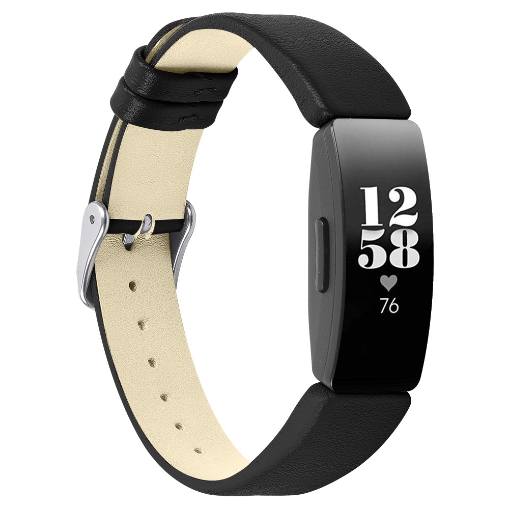 Single Loop Hemming Genuine Leather Short Style Watch Band for Fitbit Inspire/Inspire HR - Black-2