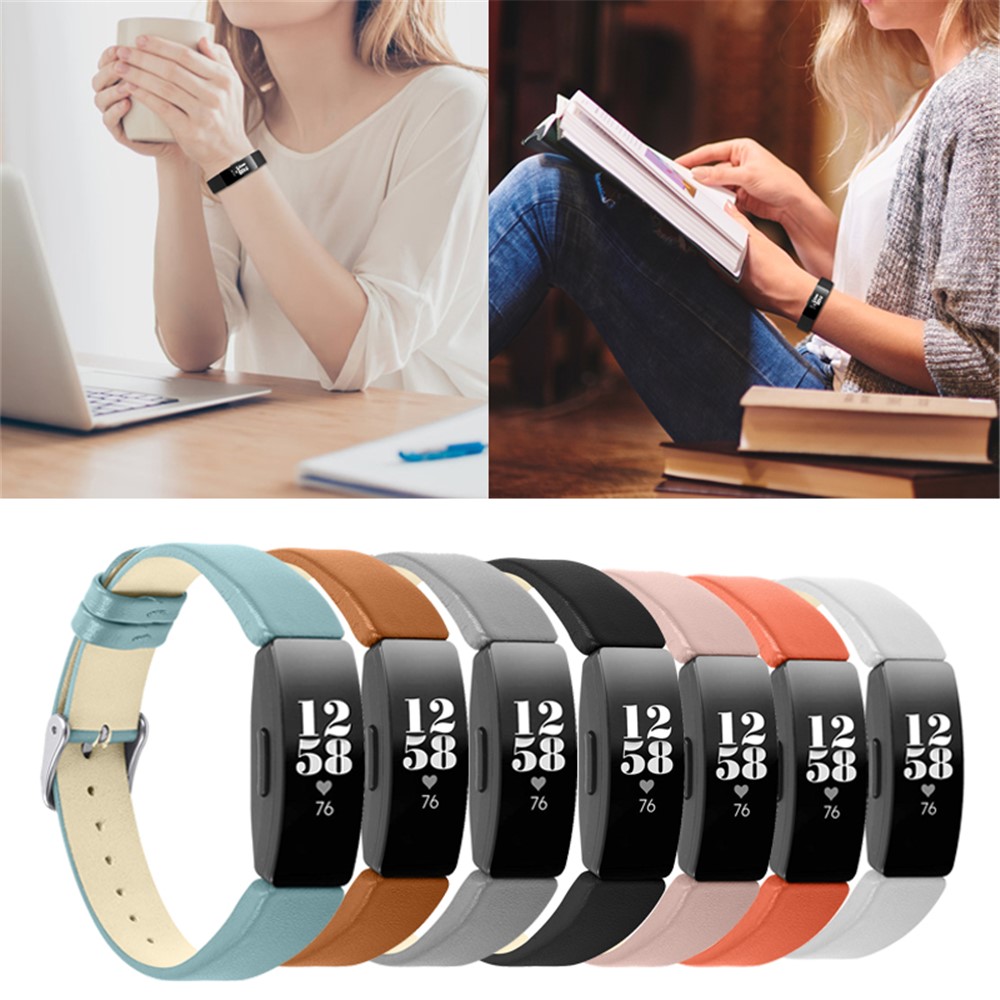 Single Loop Hemming Genuine Leather Short Style Watch Band for Fitbit Inspire/Inspire HR - Black-7