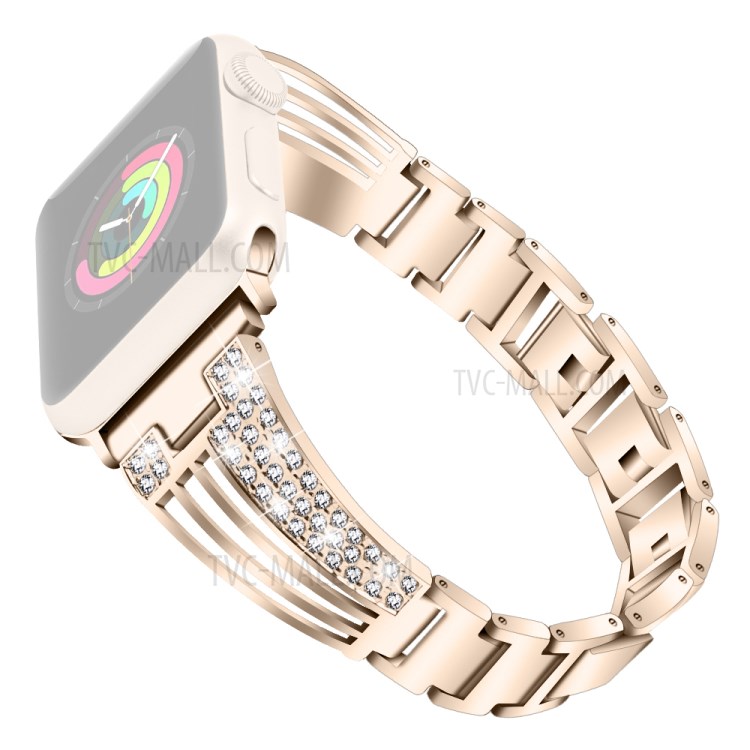 Hollowed-out Rhinestone Decor Zinc Alloy Smart Watch Band for Apple Watch Series 5/4 40mm / Series 3/2/1 38mm - Gold-1