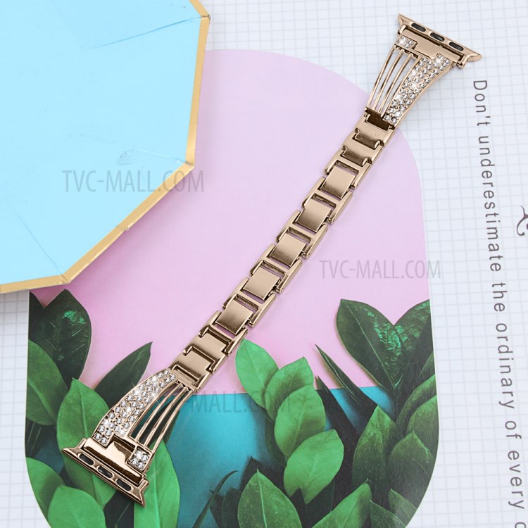 Hollowed-out Rhinestone Decor Zinc Alloy Smart Watch Band for Apple Watch Series 5/4 40mm / Series 3/2/1 38mm - Gold-3