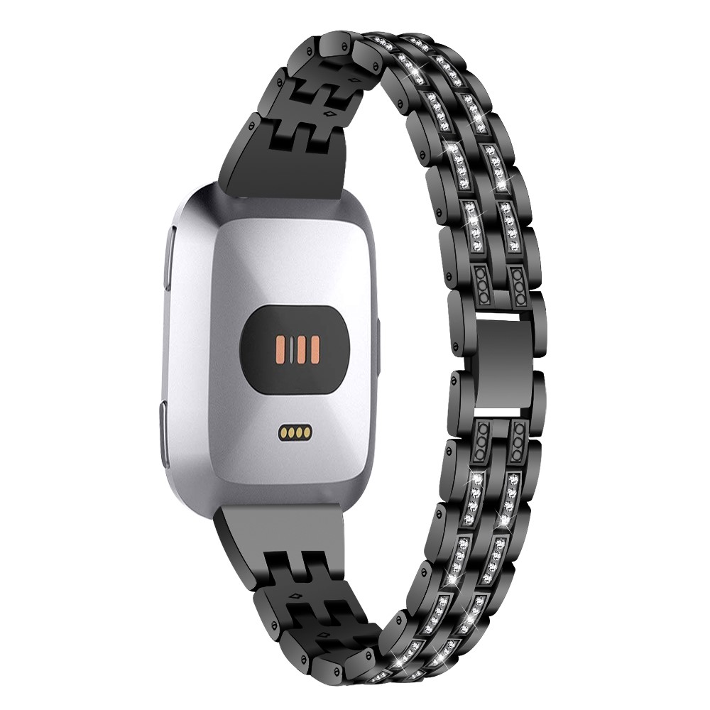 Five Beads Two Rows Stainless Steel with Diamond Chain Watch Strap for Fitbit Versa Lite - Black-1