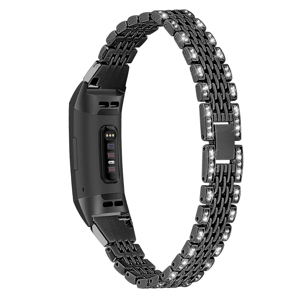 Zinc Alloy with Rhinestone Decor Watch Band for Fitbit Charge 4/3 - Black-1