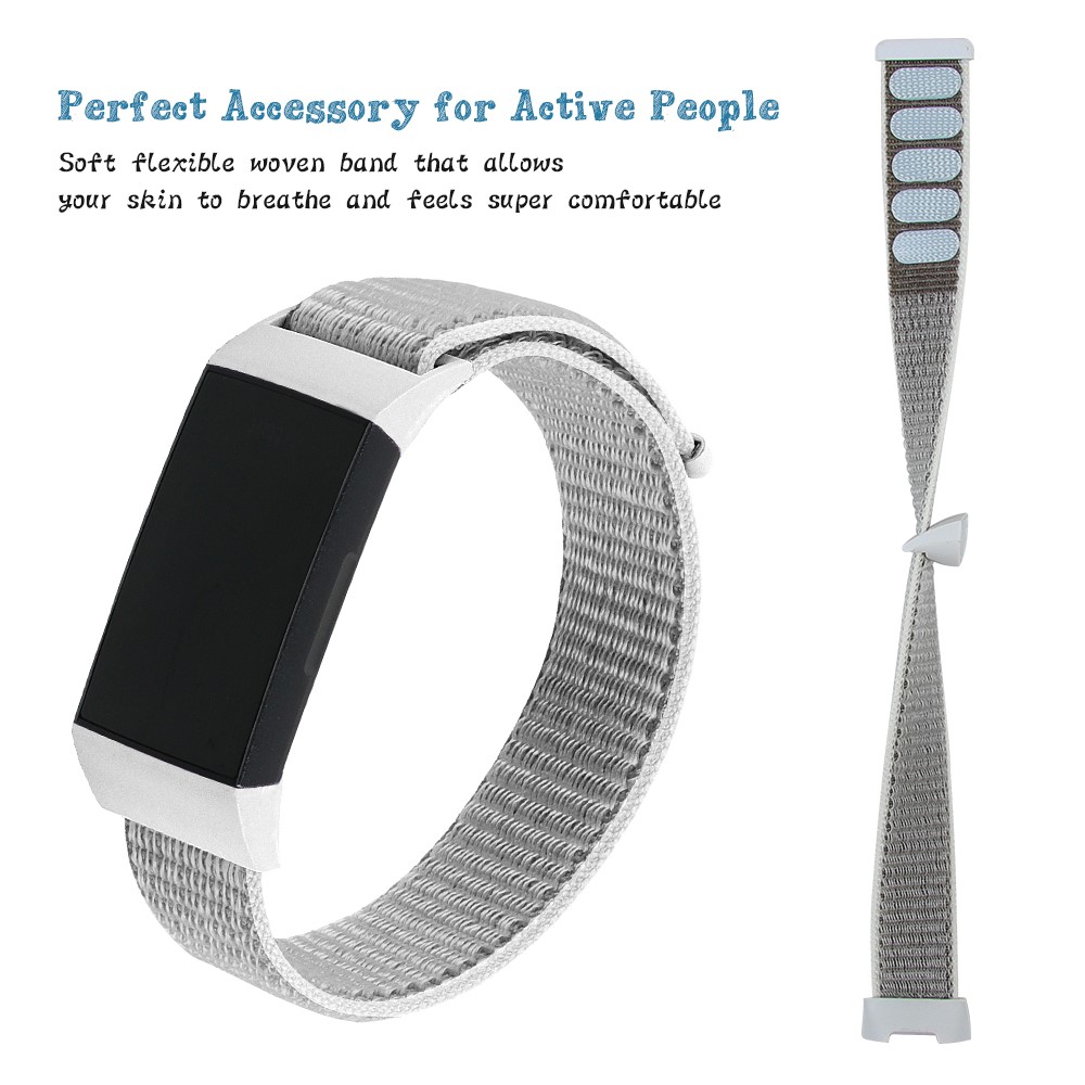 Nylon Knit Loop Fastener Smart Watch Strap for Fitbit Charge 4/3 - Grey-4