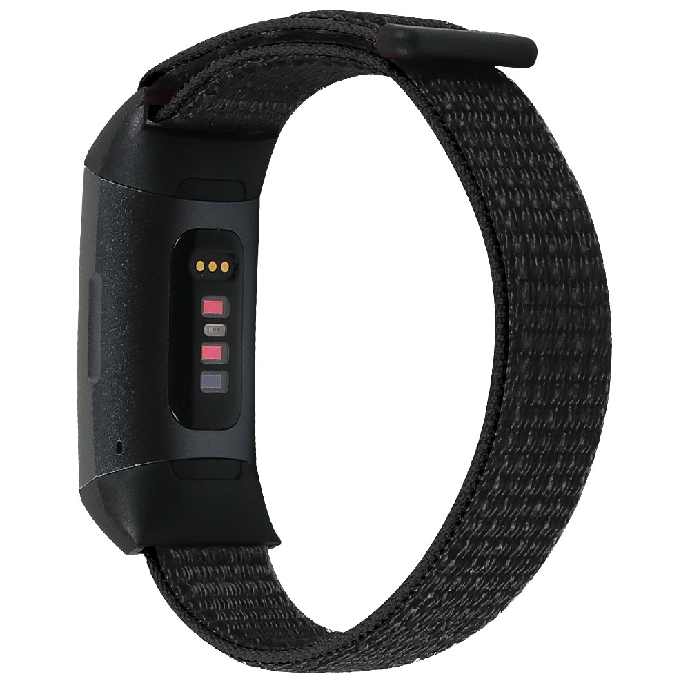 Nylon Knit Loop Fastener Smart Watch Strap for Fitbit Charge 4/3 - Black/White-1