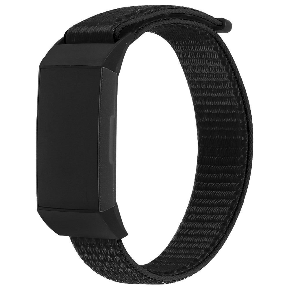 Nylon Knit Loop Fastener Smart Watch Strap for Fitbit Charge 4/3 - Black/White-3