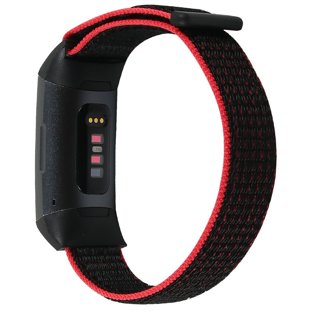 Nylon Knit Loop Fastener Smart Watch Strap for Fitbit Charge 4/3 - Black/Red-1