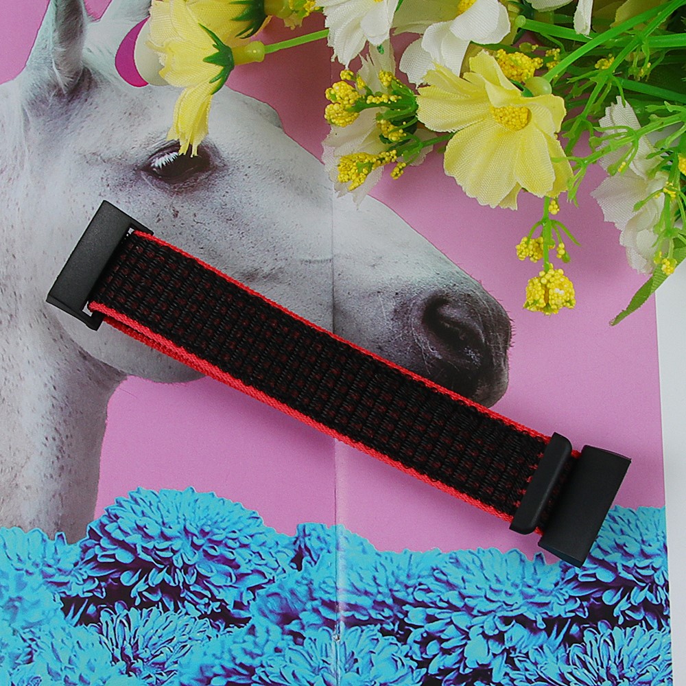 Nylon Knit Loop Fastener Smart Watch Strap for Fitbit Charge 4/3 - Black/Red-2