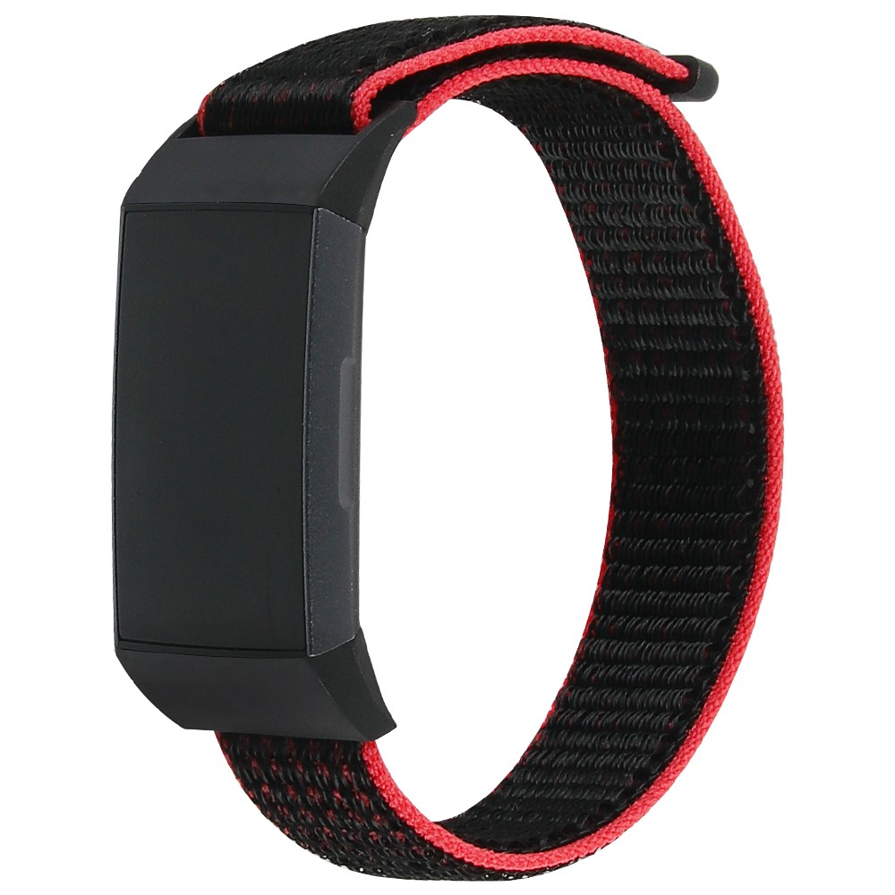 Nylon Knit Loop Fastener Smart Watch Strap for Fitbit Charge 4/3 - Black/Red-3