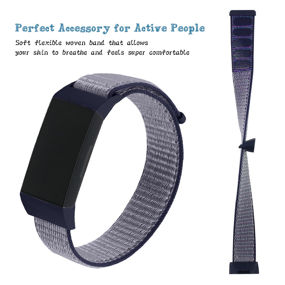 Nylon Knit Loop Fastener Smart Watch Strap for Fitbit Charge 4/3 - Blue-4