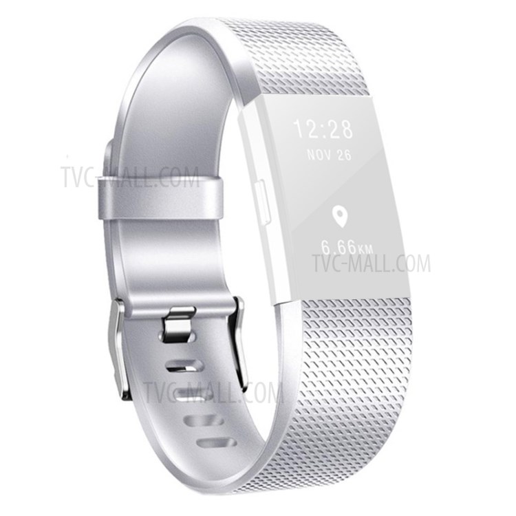 Métal Comme Bande Montre Silicone Texture Gaufre Couleur De Remplacement, Taille S Pour Fitbit Charge De 2 - Argent-1