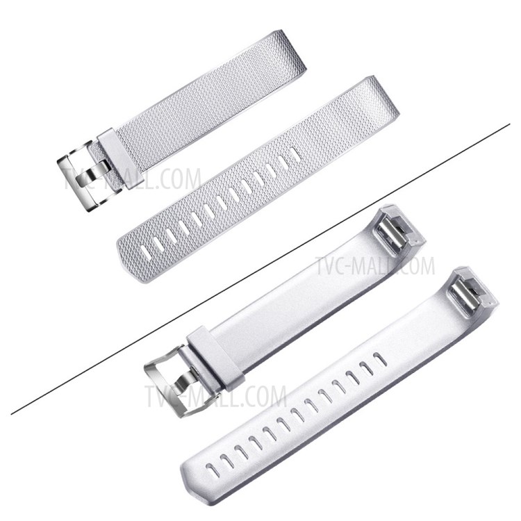 Métal Comme Bande Montre Silicone Texture Gaufre Couleur De Remplacement, Taille S Pour Fitbit Charge De 2 - Argent-2