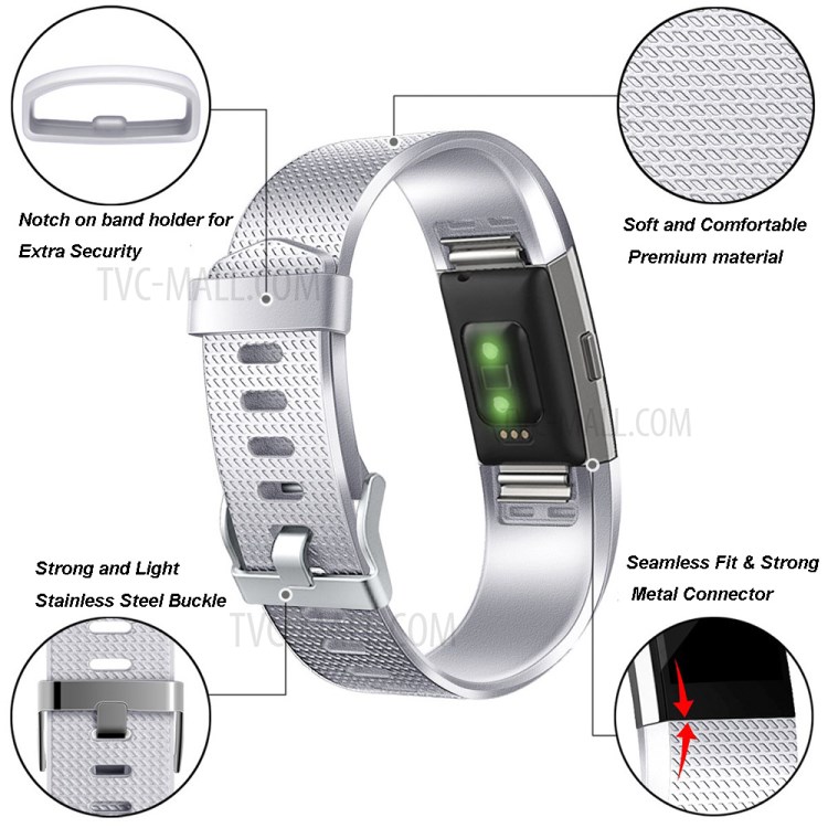 Métal Comme Bande Montre Silicone Texture Gaufre Couleur De Remplacement, Taille S Pour Fitbit Charge De 2 - Argent-3