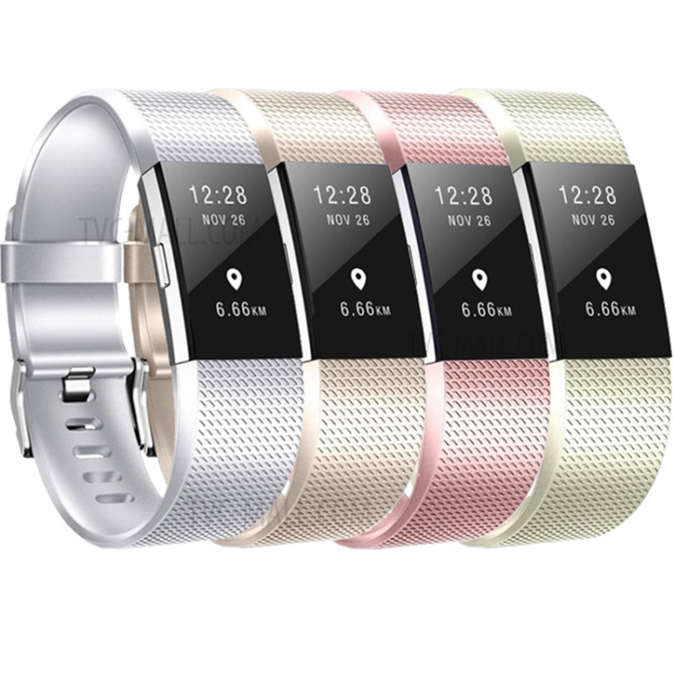 Métal Comme Bande Montre Silicone Texture Gaufre Couleur De Remplacement, Taille S Pour Fitbit Charge De 2 - Argent-5