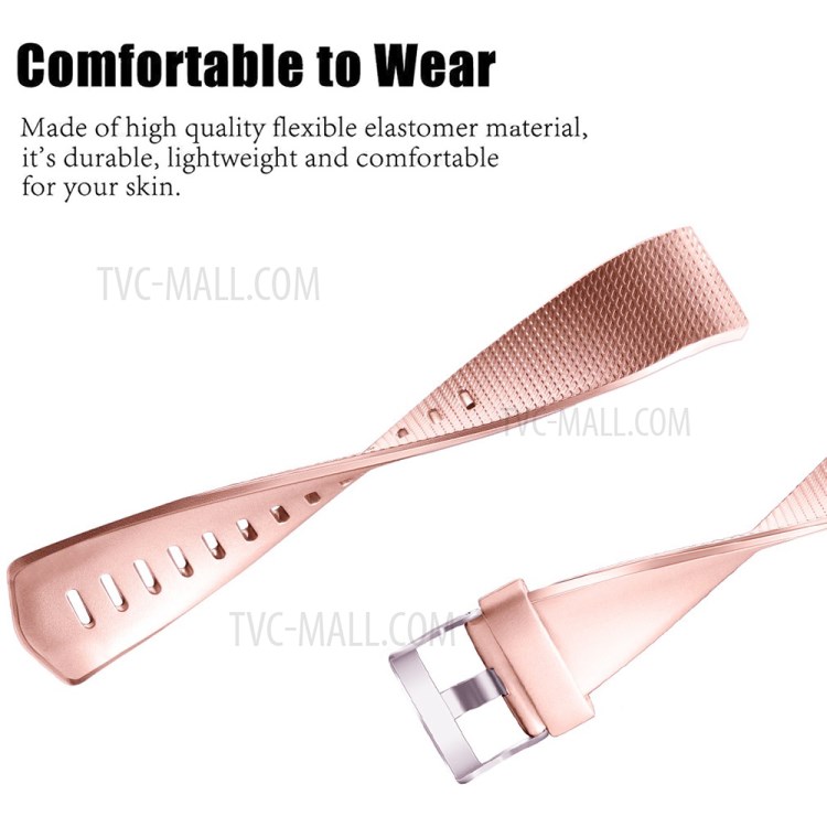 Metal-like Color Waffle Texture Silicone Watch Replacement Band, Size S for Fitbit Charge 2 - Rose Gold-3