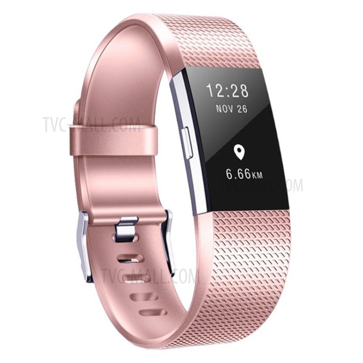 Metal-like Color Waffle Texture Silicone Watch Replacement Band, Size S for Fitbit Charge 2 - Rose Gold-4
