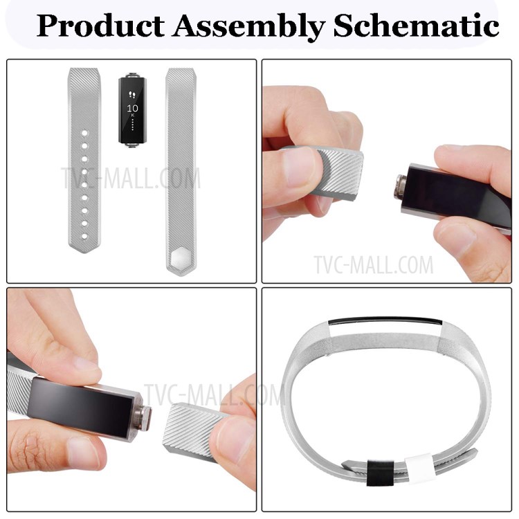 Metallähnliche Farbe Silikon Ersatz Uhrarmband, Größe L Für Fitbit Alta / Alta HR - Silber-4