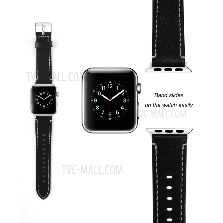 Classical Buckle Genuine Leather Watch Strap for Apple Watch Series 5/4 40mm / Series 3/2/1 38mm - Black-2