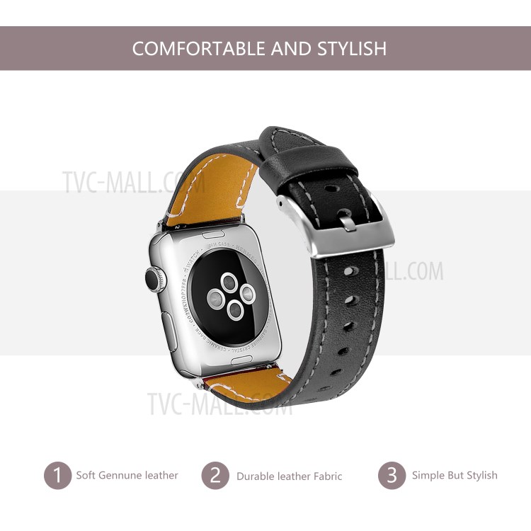 Classical Buckle Genuine Leather Watch Strap for Apple Watch Series 5/4 40mm / Series 3/2/1 38mm - Black-3