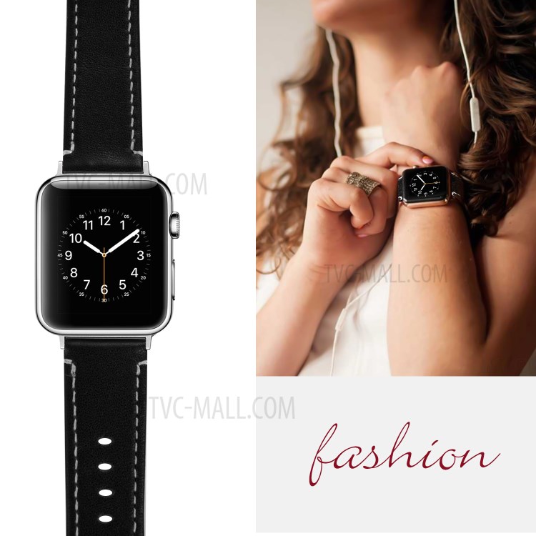 Classical Buckle Genuine Leather Watch Strap for Apple Watch Series 5/4 40mm / Series 3/2/1 38mm - Black-4