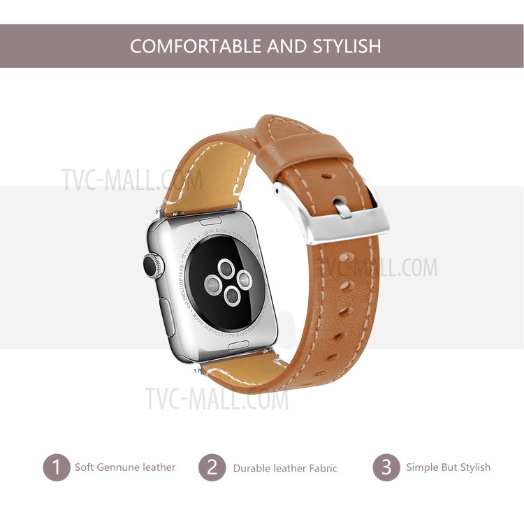 Classical Buckle Genuine Leather Watch Strap for Apple Watch Series 5/4 40mm / Series 3/2/1 38mm - Brown-4
