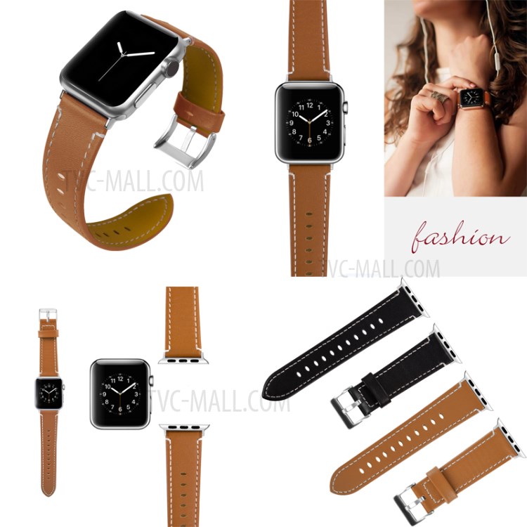 Classical Buckle Genuine Leather Watch Strap for Apple Watch Series 5/4 40mm / Series 3/2/1 38mm - Brown-6