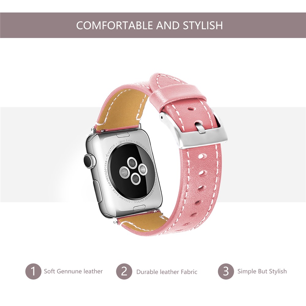 Classical Buckle Genuine Leather Watch Strap for Apple Watch Series 5/4 40mm / Series 3/2/1 38mm - Pink-4
