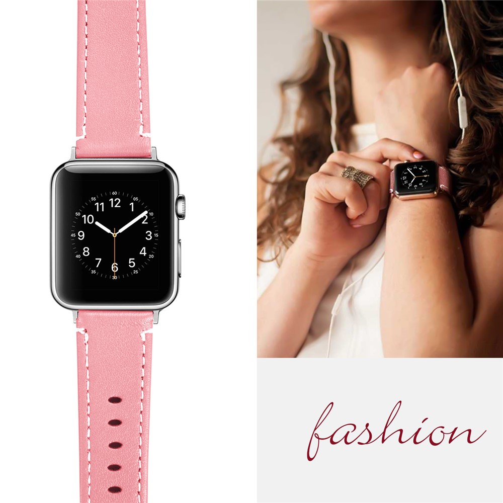 Classical Buckle Genuine Leather Watch Strap for Apple Watch Series 5/4 40mm / Series 3/2/1 38mm - Pink-5