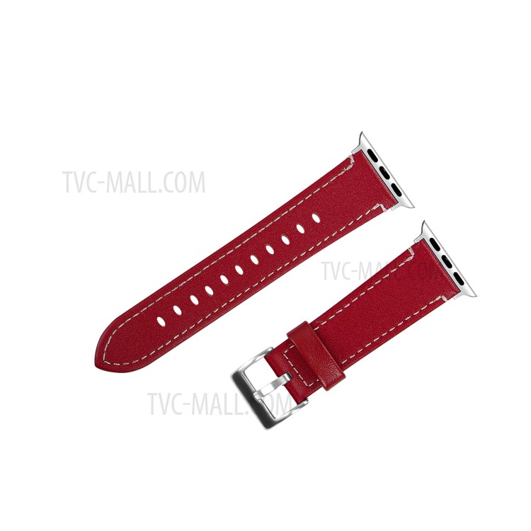 Classical Buckle Genuine Leather Watch Strap for Apple Watch Series 5/4 40mm / Series 3/2/1 38mm - Red-1