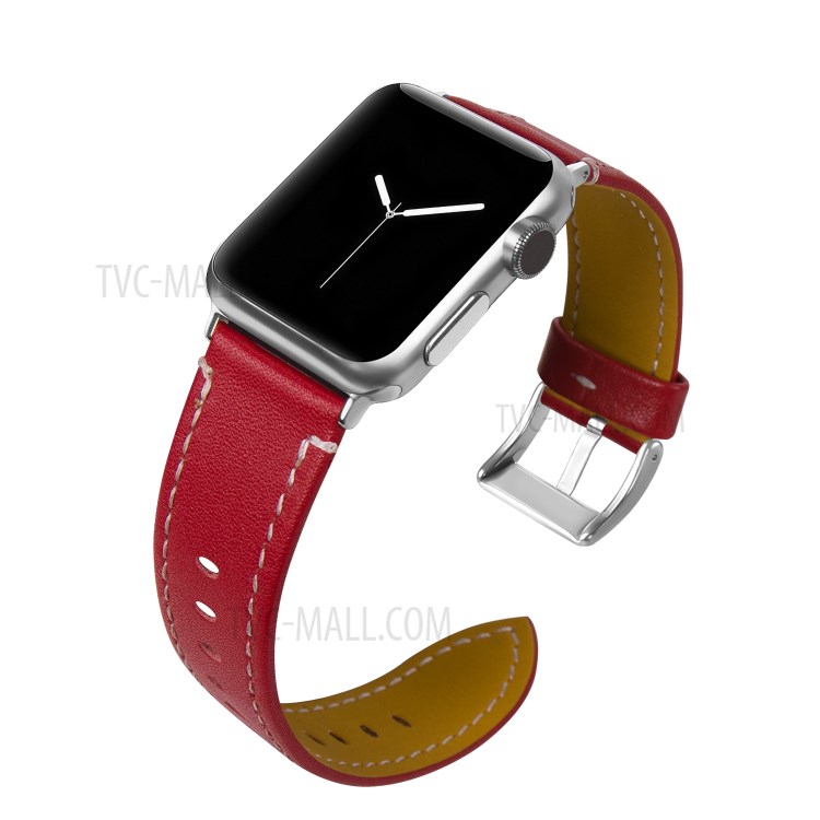 Classical Buckle Genuine Leather Watch Strap for Apple Watch Series 5/4 40mm / Series 3/2/1 38mm - Red-2