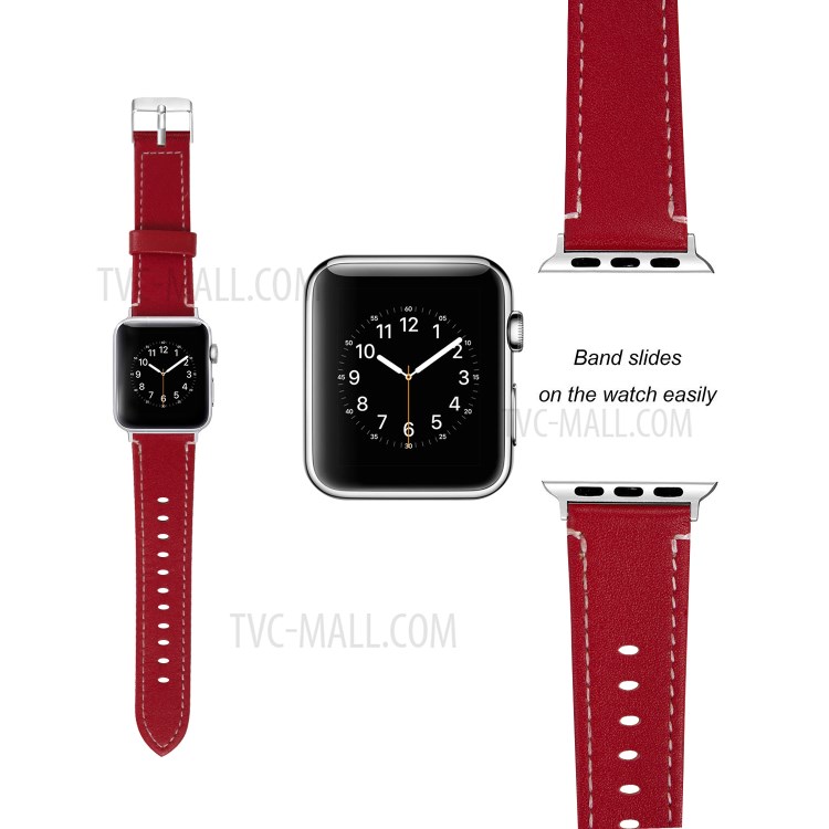 Classical Buckle Genuine Leather Watch Strap for Apple Watch Series 5/4 40mm / Series 3/2/1 38mm - Red-3