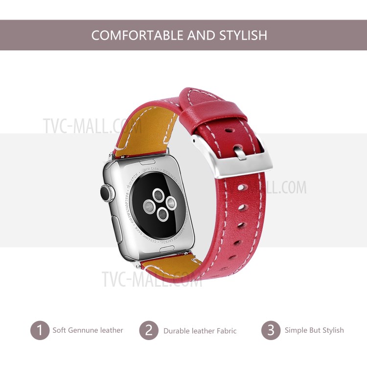 Classical Buckle Genuine Leather Watch Strap for Apple Watch Series 5/4 40mm / Series 3/2/1 38mm - Red-4