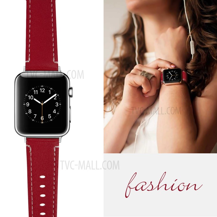 Classical Buckle Genuine Leather Watch Strap for Apple Watch Series 5/4 40mm / Series 3/2/1 38mm - Red-5