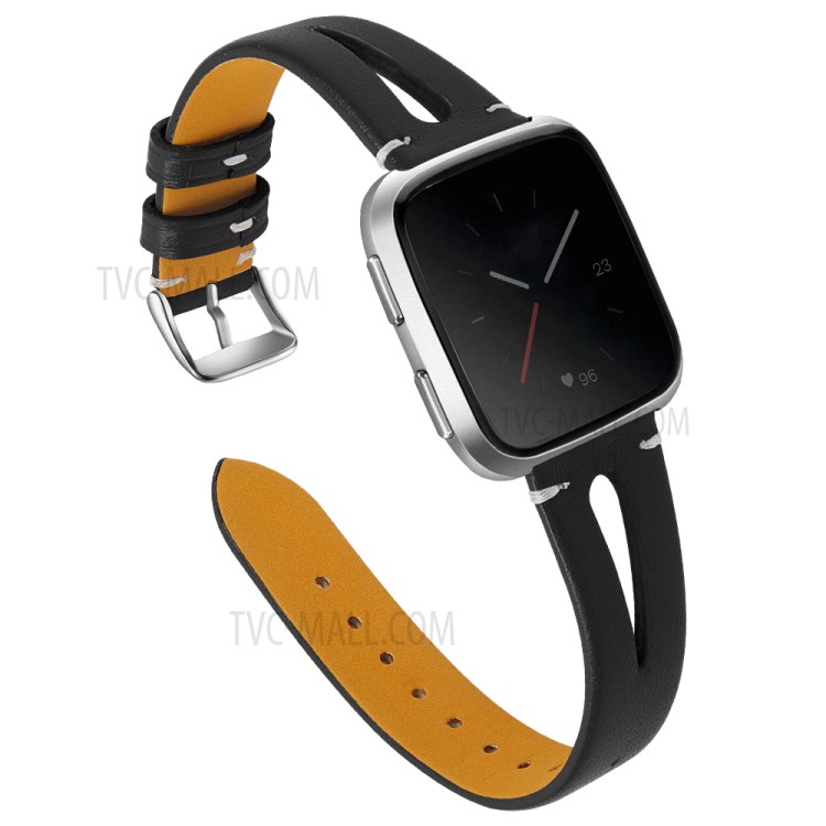 Genuine Leather Printing Skin Watch Band for Fitbit Versa - Black-2