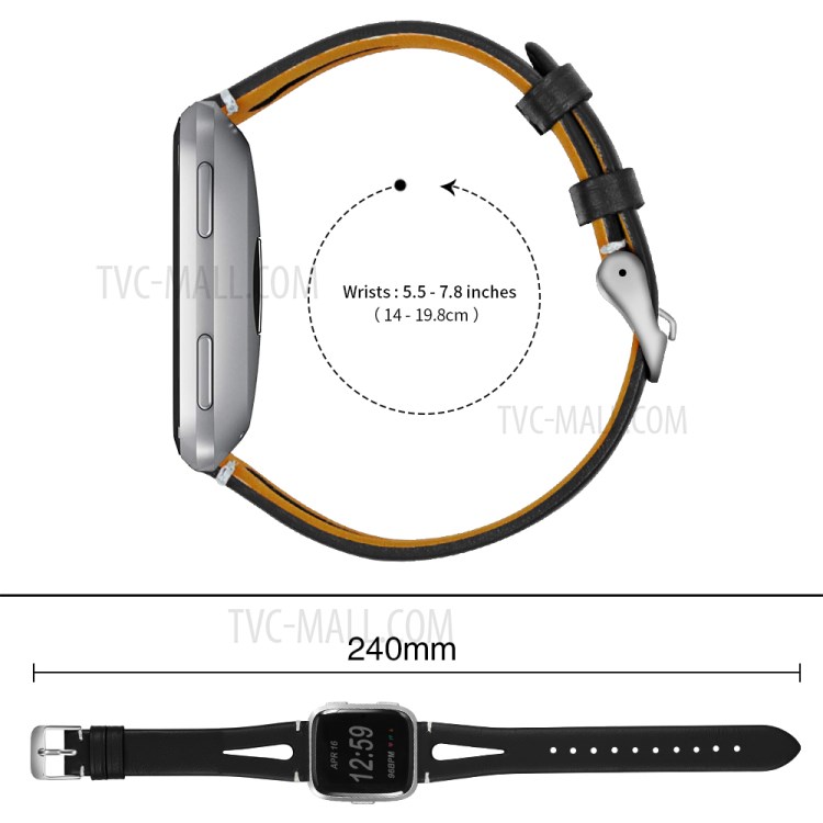Genuine Leather Printing Skin Watch Band for Fitbit Versa - Black-5