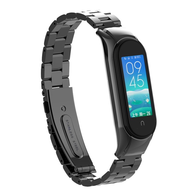 Tres Cuentas de la Banda de Reemplazo de Correa de Reloj de Acero Inoxidable Para Xiaomi Mi Band 5 - Negro