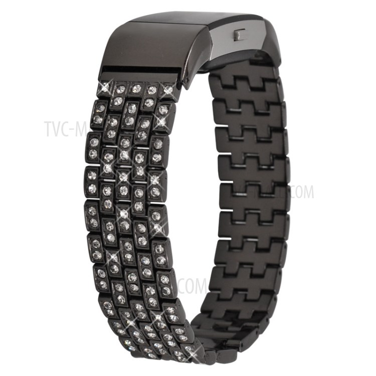 Metal Rhinestone Decor Watch Band for Fitbit Charge 2 - Black-2