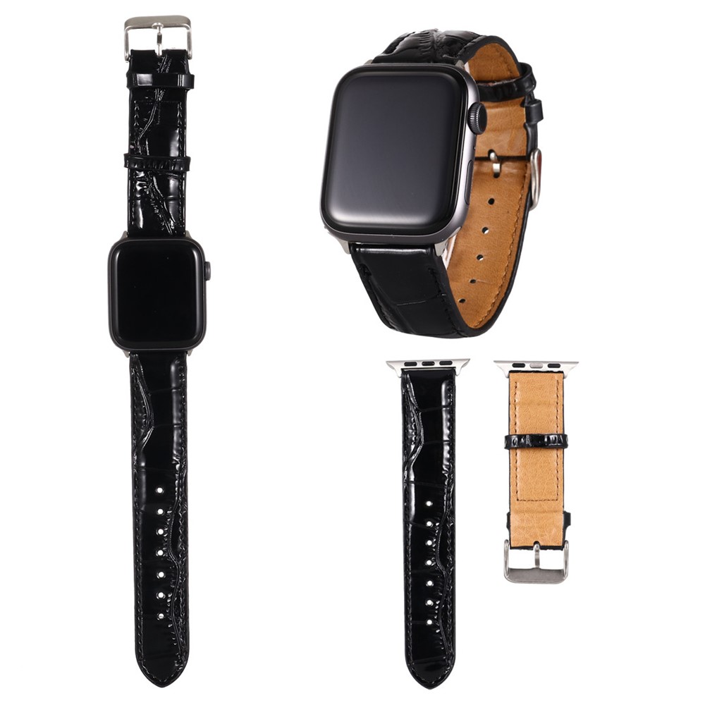 Crocodile Skin Split Leather Watch Band Strap Replacement for Apple Watch Series 5/4 44mm / Apple Watch Series 1/2/3 42mm - Black-2