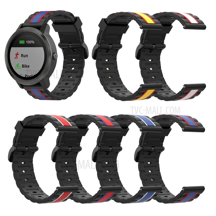 Wavy Square Textured Silicone Watch Strap Band for Garmin Vivoactive3/Forerunner245/645 - Black/Red/Blue-11